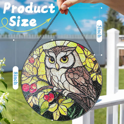 Stained Glass Window Hanging, 8 Inch Owl Suncatcher Stained Glass Ornament, Suncatchers for Windows