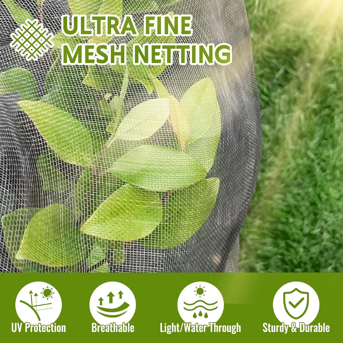 2 Pack Fruit Tree Netting Bags with Zipper and Drawstring, 6 x 6ft Ultra Fine Mesh Garden Netting