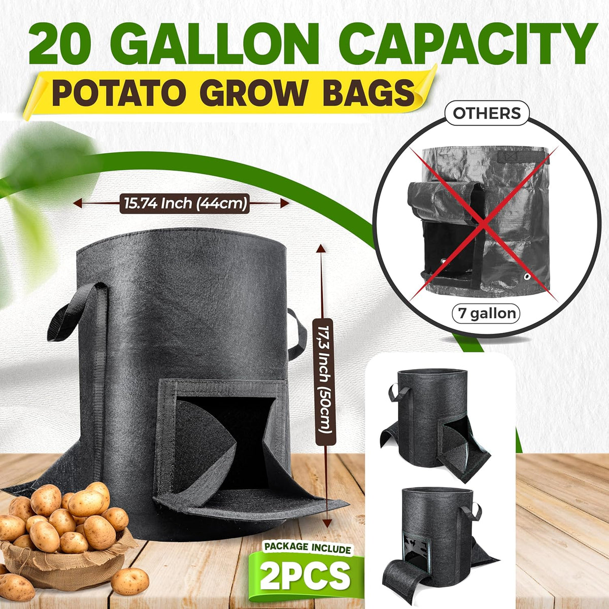 [Upgraded] 2PCS 20-Gallon Potato Grow Bags with Unique Harvest Window, Visible Window, Garden