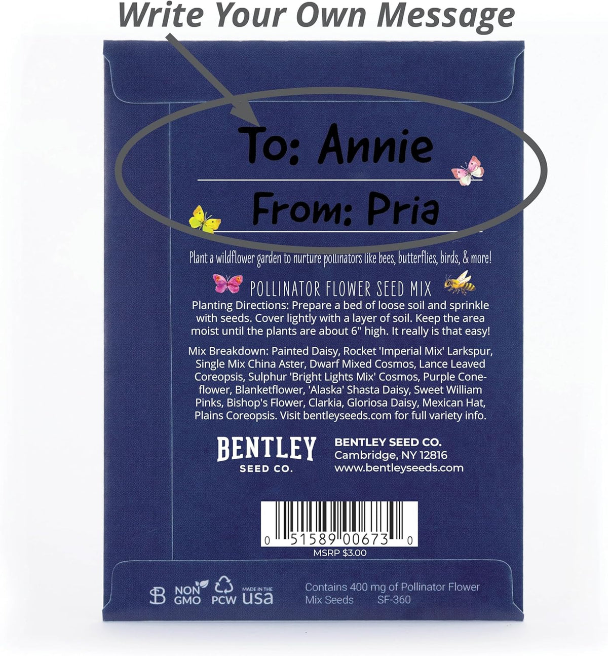 Bentley Seed Co. | Bee Kind Planet | Illustrated Bee Flower Seed Packets | Help Pollinators