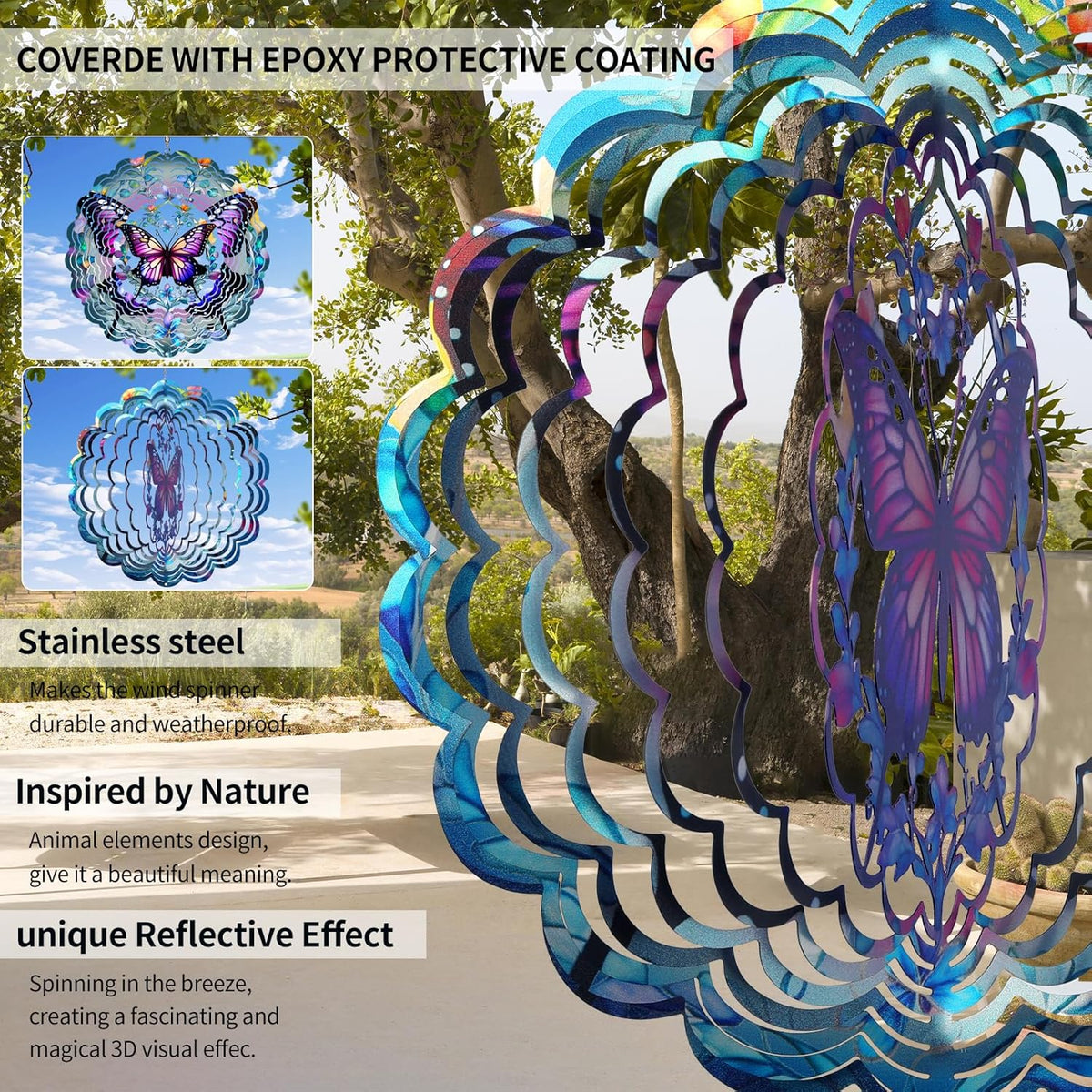 Butterfly Wind Spinner Outdoor - Birthday Gifts for Women, Men, Mom, Father, Garden Decor Gifts