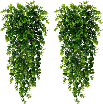 Sggvecsy 4 Pack Artificial Hanging Plants Fake Hanging Plant Faux Hanging Eucalyptus Plants UV