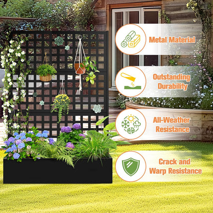 Metal Planter Box with Trellis & Wheels, Raised Garden Bed with Privacy Screen, Outdoor Standing
