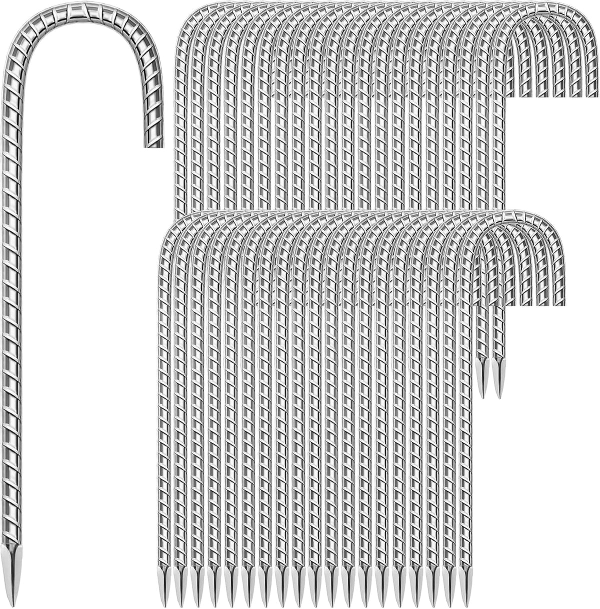40 Pack Ground Garden Rebar Stakes Rebar 12 Inch Anti-Rust Galvanized Steel J Shape Hook Heavy Duty