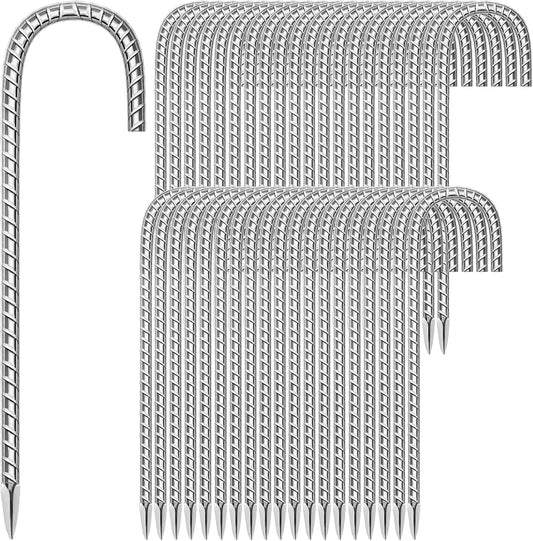 40 Pack Ground Garden Rebar Stakes Rebar 12 Inch Anti-Rust Galvanized Steel J Shape Hook Heavy Duty