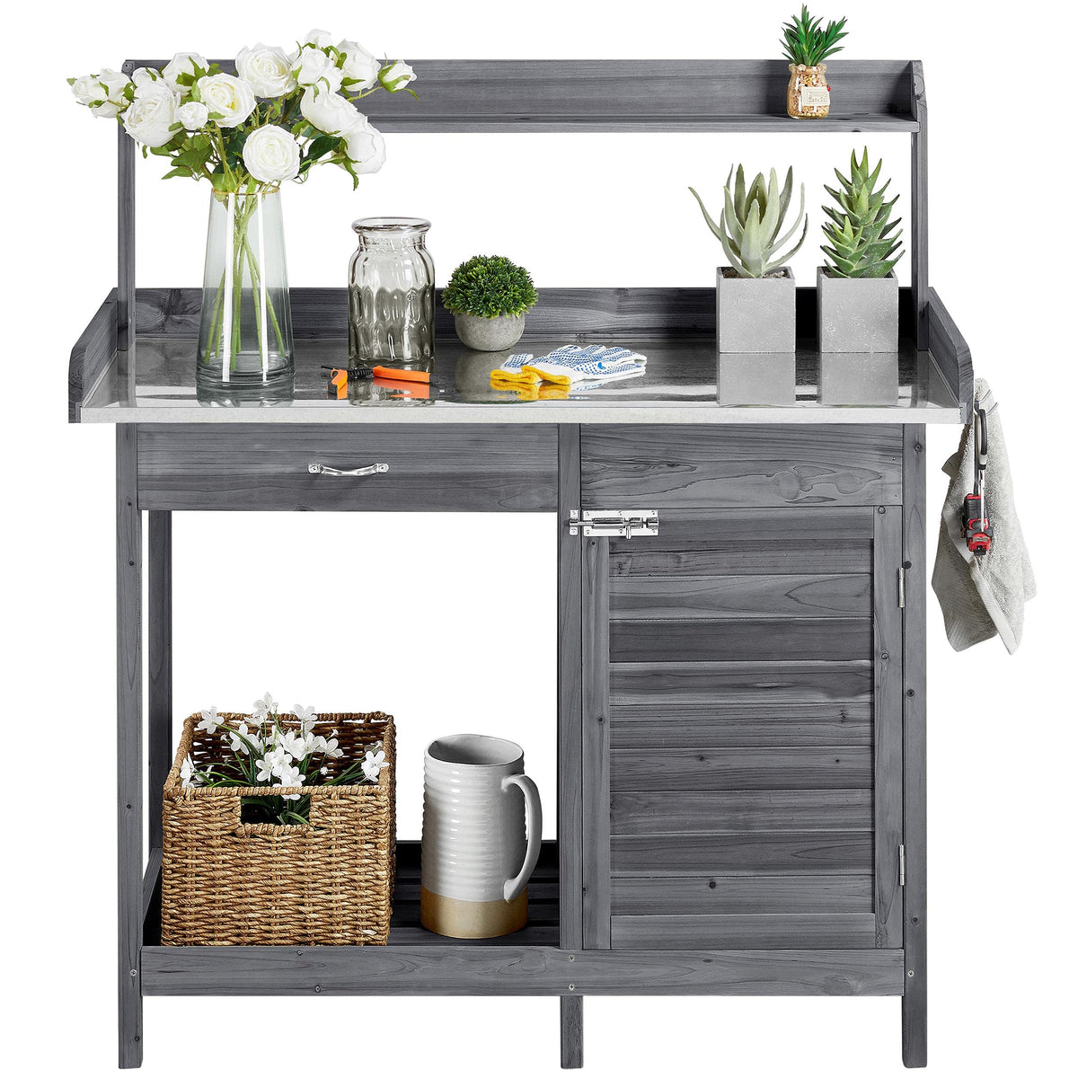 Yaheetech Potting Bench Outdoor Potting Table with Storage,Gray