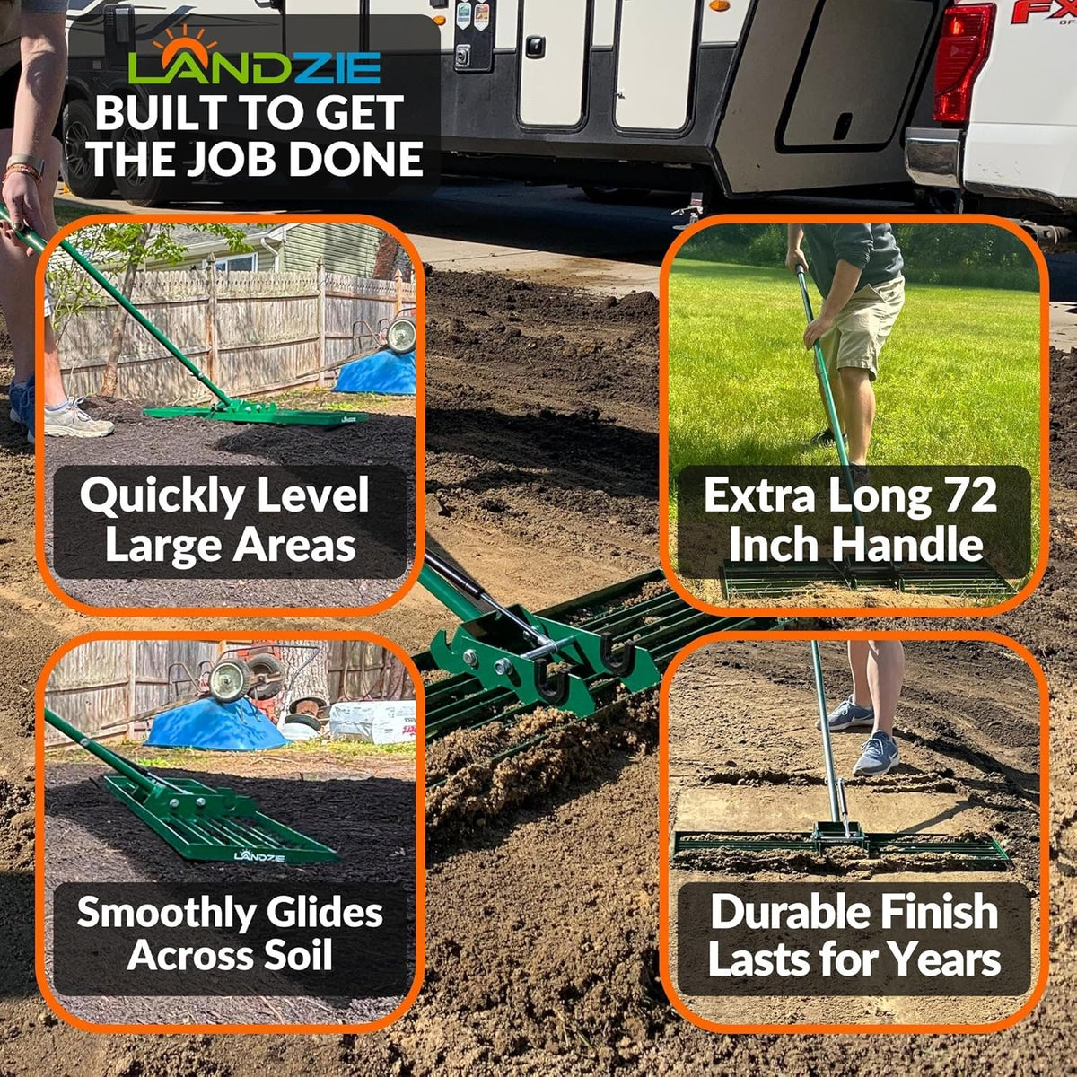 Landzie AeroLeveler - The Lawn Leveling Rake That Never Flips - Patented 36 inch Wide Pneumatic