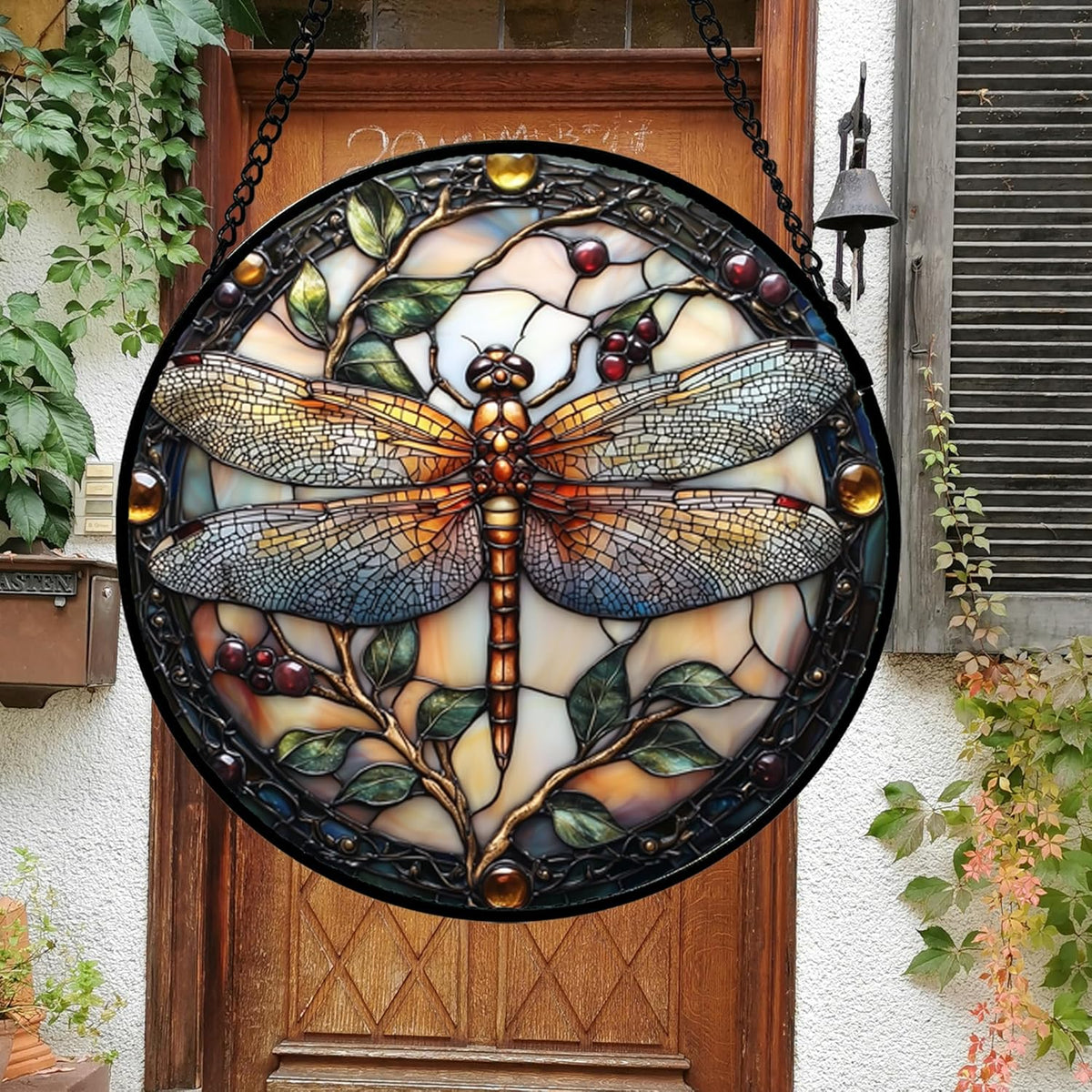 Stained Glass Window Hanging - Dragonfly Plant Suncatcher Ready to Hang Window Doors Home