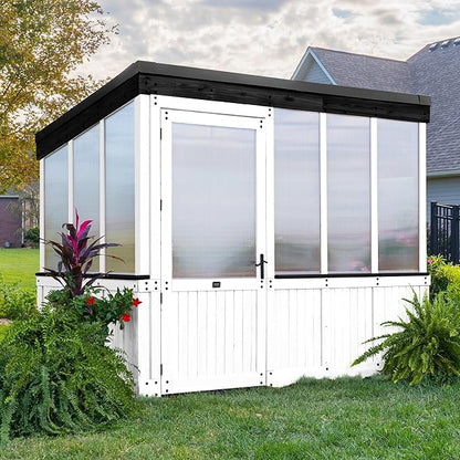 Backyard Discovery Willow 9' x 6' White Cedar Wood and Polycarbonate Walk-in Greenhouse Kit with