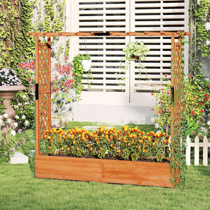 S AFSTAR 77-Inch Raised Garden Bed with Arch Trellis, Hanging Roof & Drainage Holes, Vertical Plant