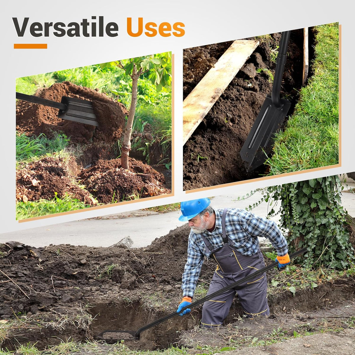 Trench Shovel, 4-Inch Trenching Shovel, Trenching V-Spade for Digging - 56 Inches Trench Digger Tool