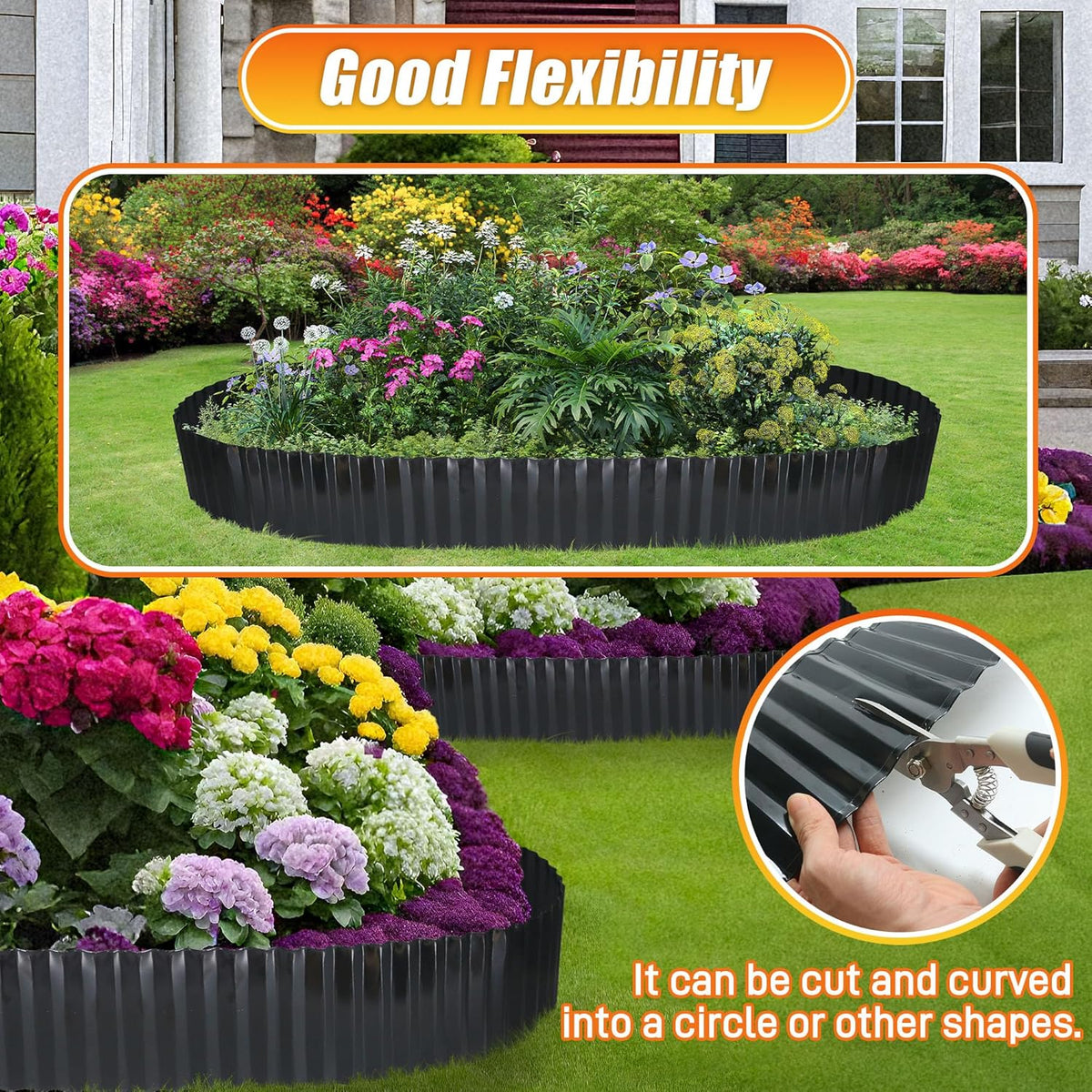 Corrugated Metal Garden Edging, 8"×50Ft Landscape Edging Border for DIY Lawn, Flower Bed and Garden