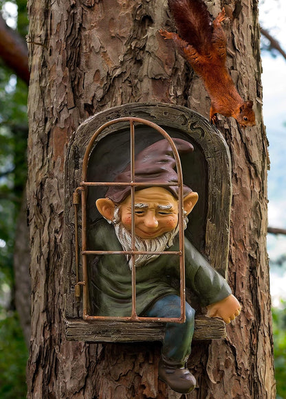 coolboy Outdoor Gnome Garden Decorative-12 Inch Elf Out The Door Tree Hugger,Gnome Decorations for