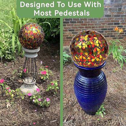 Lily's Home Colorful Mosaic Glass Gazing Ball, Designed with a Stunning Holographic Butterflies