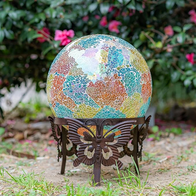 Topadorn Gazing Ball Stand Garden Hardware Metal Stand, Garden Pedestals with Butterfly for 10-Inch