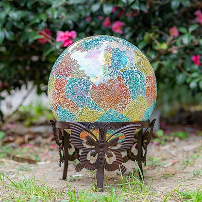 Topadorn Gazing Ball Stand Garden Hardware Metal Stand, Garden Pedestals with Butterfly for 10-Inch