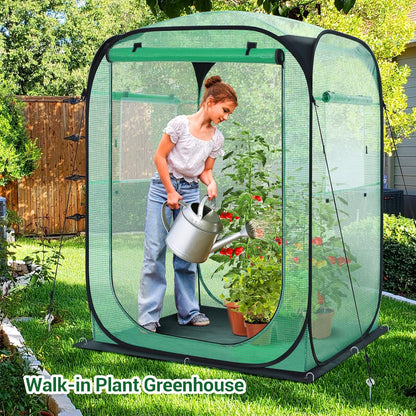 Ohuhu Pop Up Greenhouse for Outdoors, Portable Walk-in Mini Green House with Removable PE Mat &