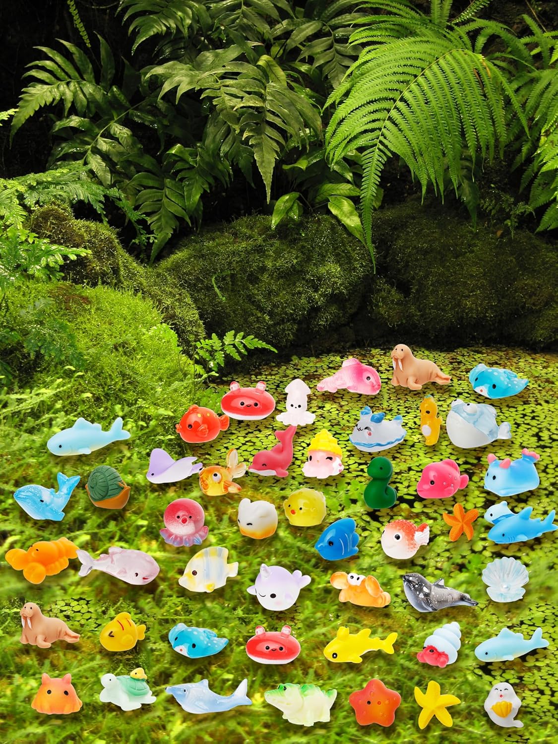 44 Pcs Mini Ocean Resin Animals 44 Styles Resin Animals Figurines Bulk for Fairy Garden Miniature