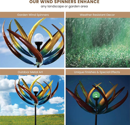 Bits and Pieces - 74" Multi-Color Tulip Wind Spinner - Yard Decorations - Solar Powered Glass Ball