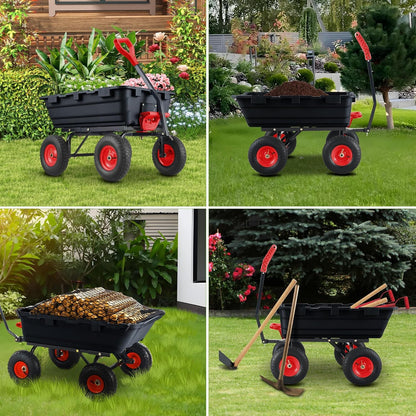 Garden Dump Cart,Heavy Duty 900lbs Poly Wheelbarrow with 10-Inch Tires,180° Rotating Handle,Steel