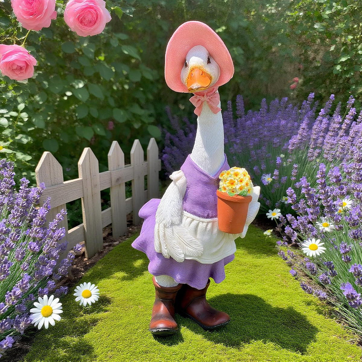 iRonrain Garden Statues Gardener Couple Duck, Indoor Ourdoor Decorations Cute Ducks Art Décor