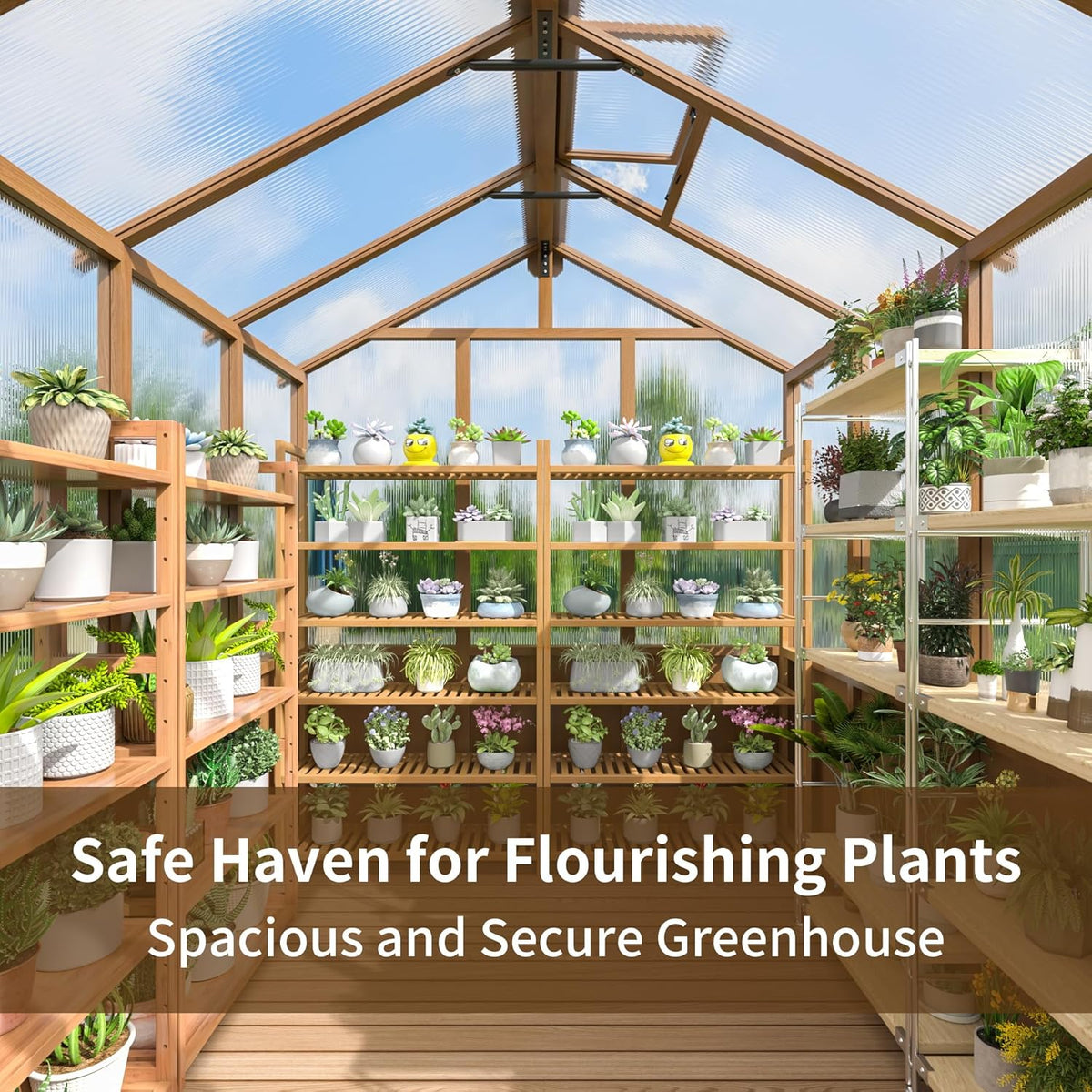 6x8 FT Greenhouse, Wooden Walk-in Greenhouse for Outdoors with 6MM Thick Polycarbonate Panel and