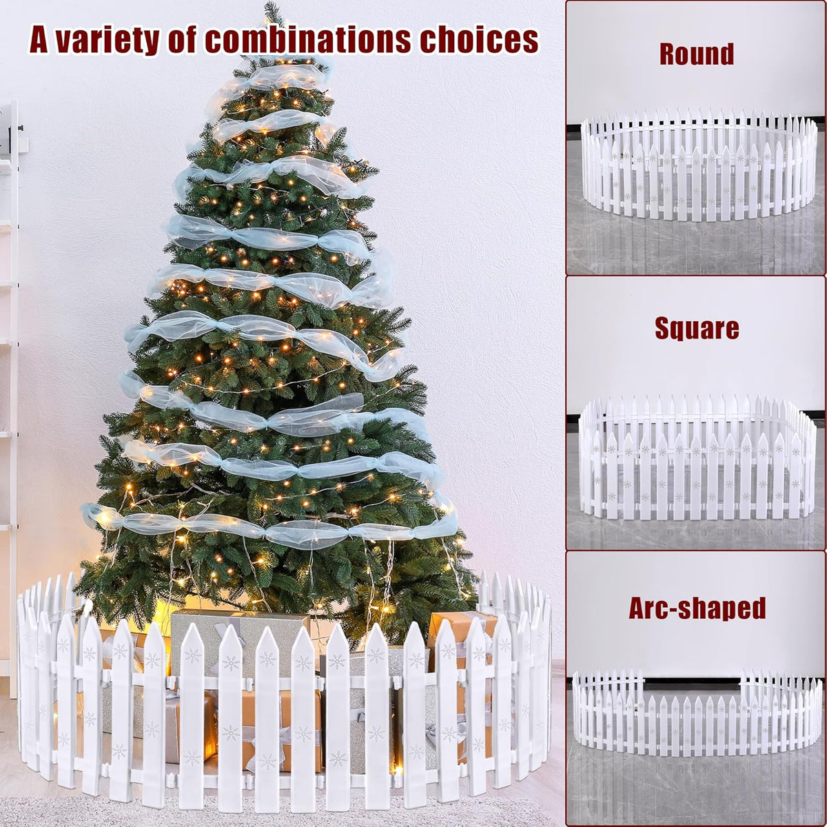 Aodaer 36-Piece Plastic Picket Fence - 12 Inch White Christmas Fence Border Tree Barrier for Party