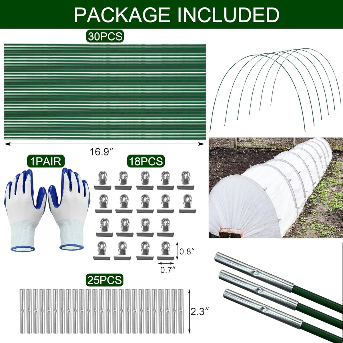PHYEX Garden Hoops Greenhouse Hoops for Row Covers & Raised Beds, Rust-Free Fiberglass Frame, DIY