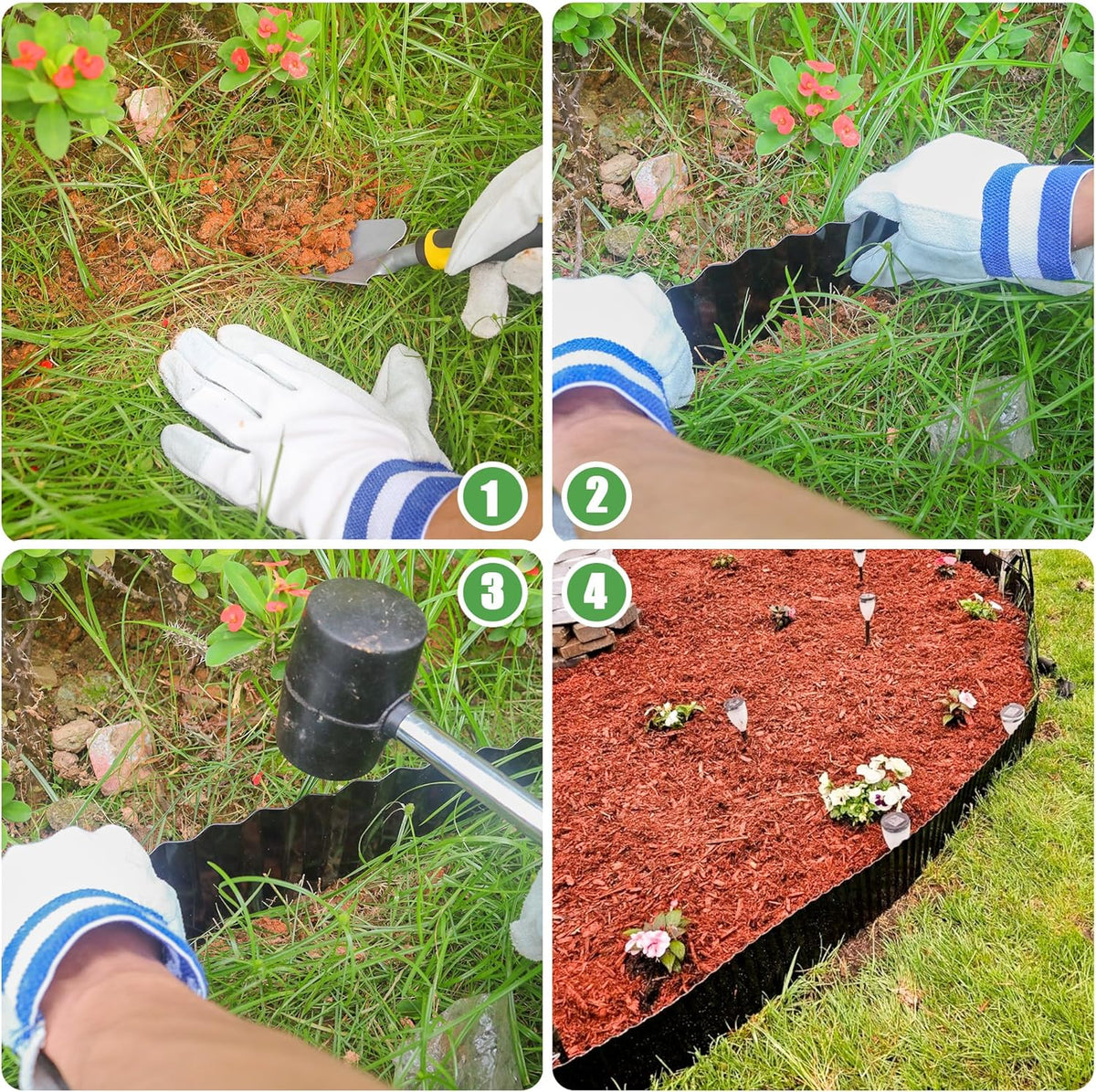 Metal Corrugated Garden Edging, 4" x 50Ft Landscape Edging for DIY Flower Beds, Flexible Bender