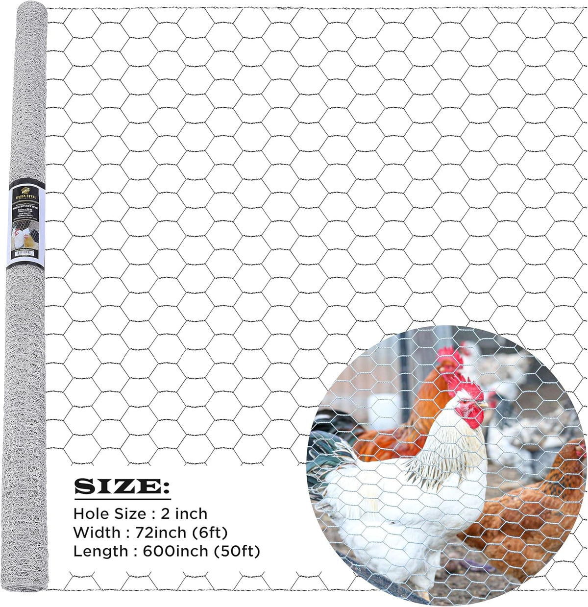 Poultry Mesh 72 inch x 50 feet x 2 inch Hole Size