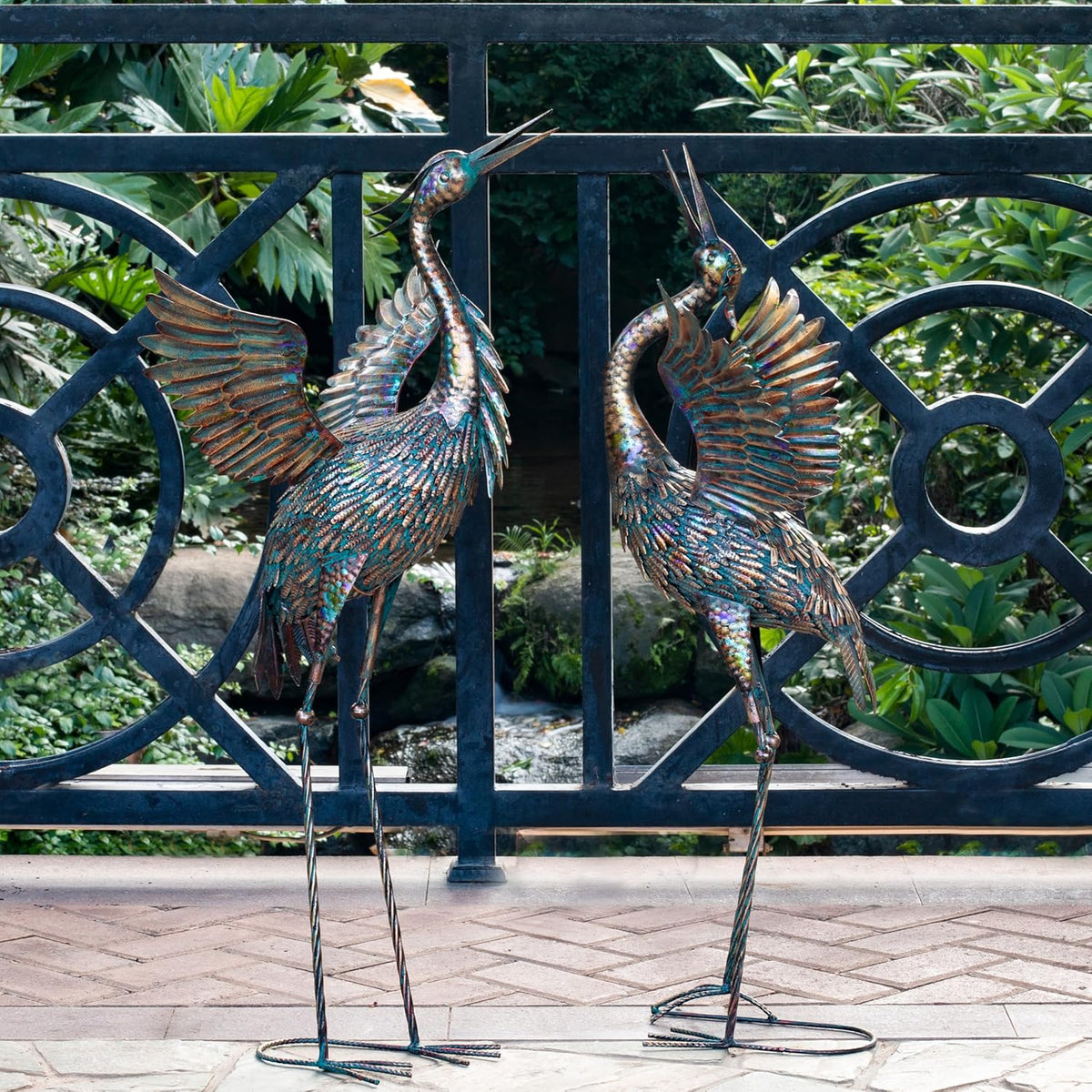 Natelf Garden Crane Statues, Outdoor Large Bird Yard Art Decorations Metal Lawn Ornament for Home
