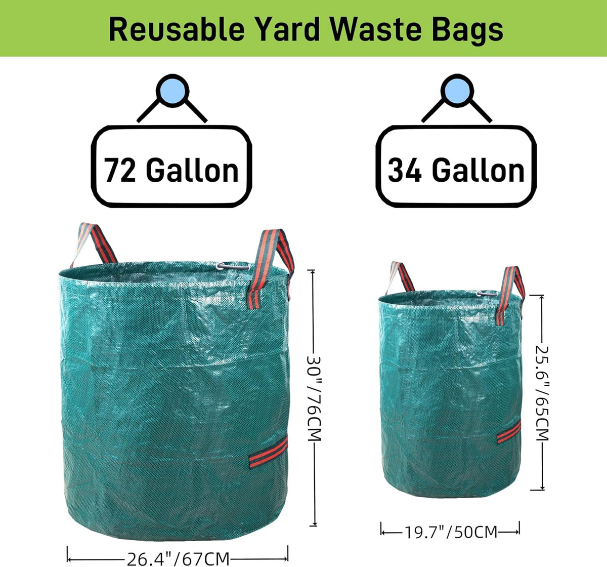 1x72Gallons+2x34Gallons (Free Gloves) Garden Leaf Bags,Reusable Heavy Duty Yard Waste Bag