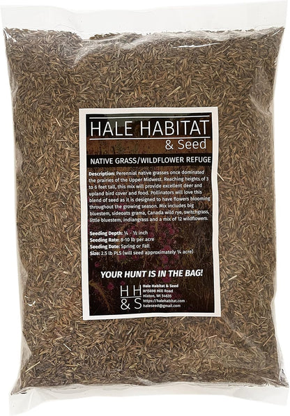 Hale Habitat & Seed Native Grass & Wildflower Refuge, Wildlife & Pollinator Seed Mix, 1/4 Acre