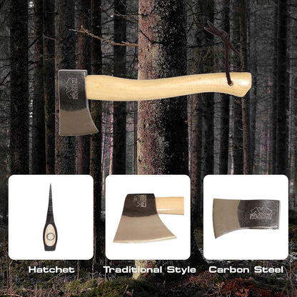 Prandi Axes Yankee C45 Forged Carbon Steel Hatchet - Hickory Handle with Leather String - Ideal for