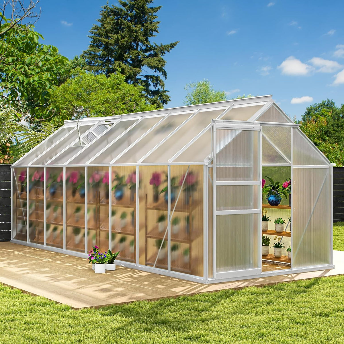 DWVO 6x16FT Polycarbonate Greenhouse Heavy Duty Green Houses Outdoor Aluminum Greenhouses with
