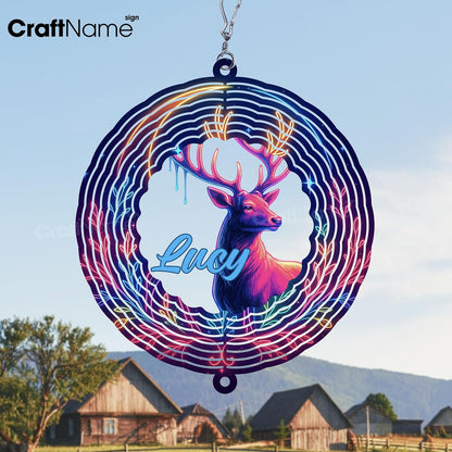 Personalized Deer Wind Spinner 3D Stainless Steel, Deer Garden Spinner Hanging Outdoor Decor, Wind