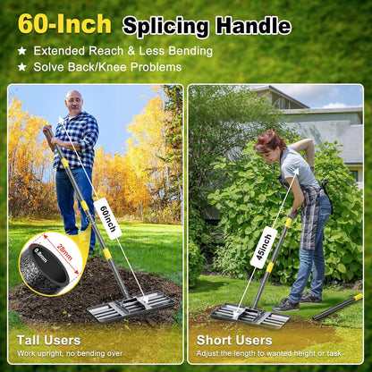 Lawn Leveling Rake: Anti Flipping 17" x 10" Stainless Steel Lawn Ground Leveler for Soil, Heavy