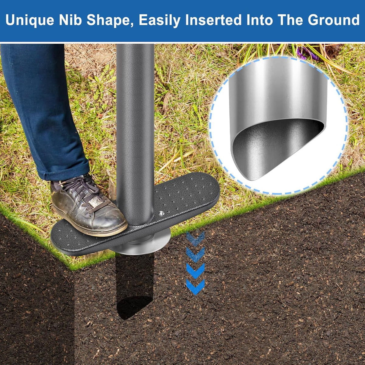 BeneLabel Garden Bulb Planter Tool with Adjustable Digging Depth from 3 to 6 Inch Grass Plugger