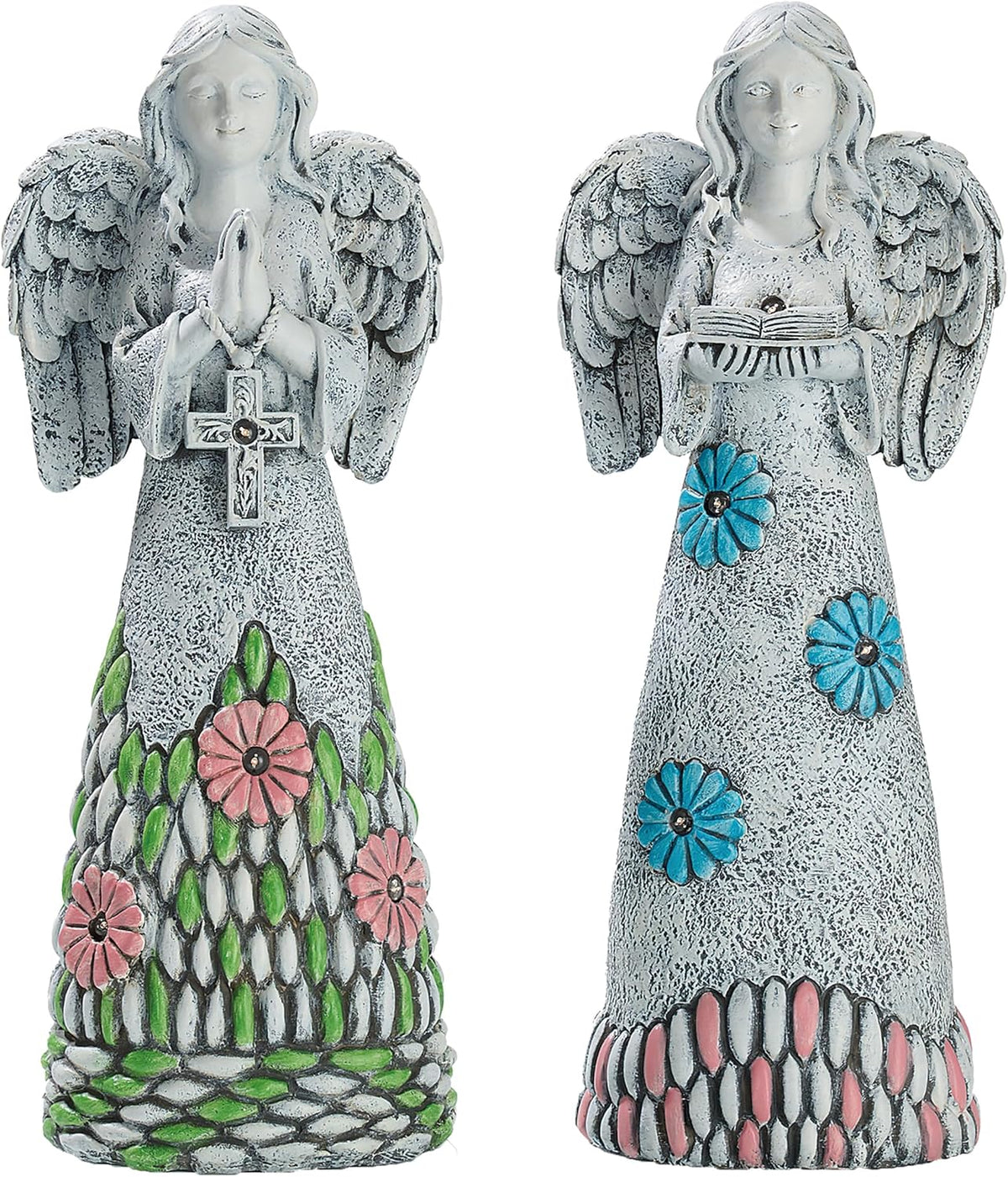 TERESA'S COLLECTIONS Angel Garden Statues with Solar Outdoor Light for Garden Decor, 2 Pack Resin