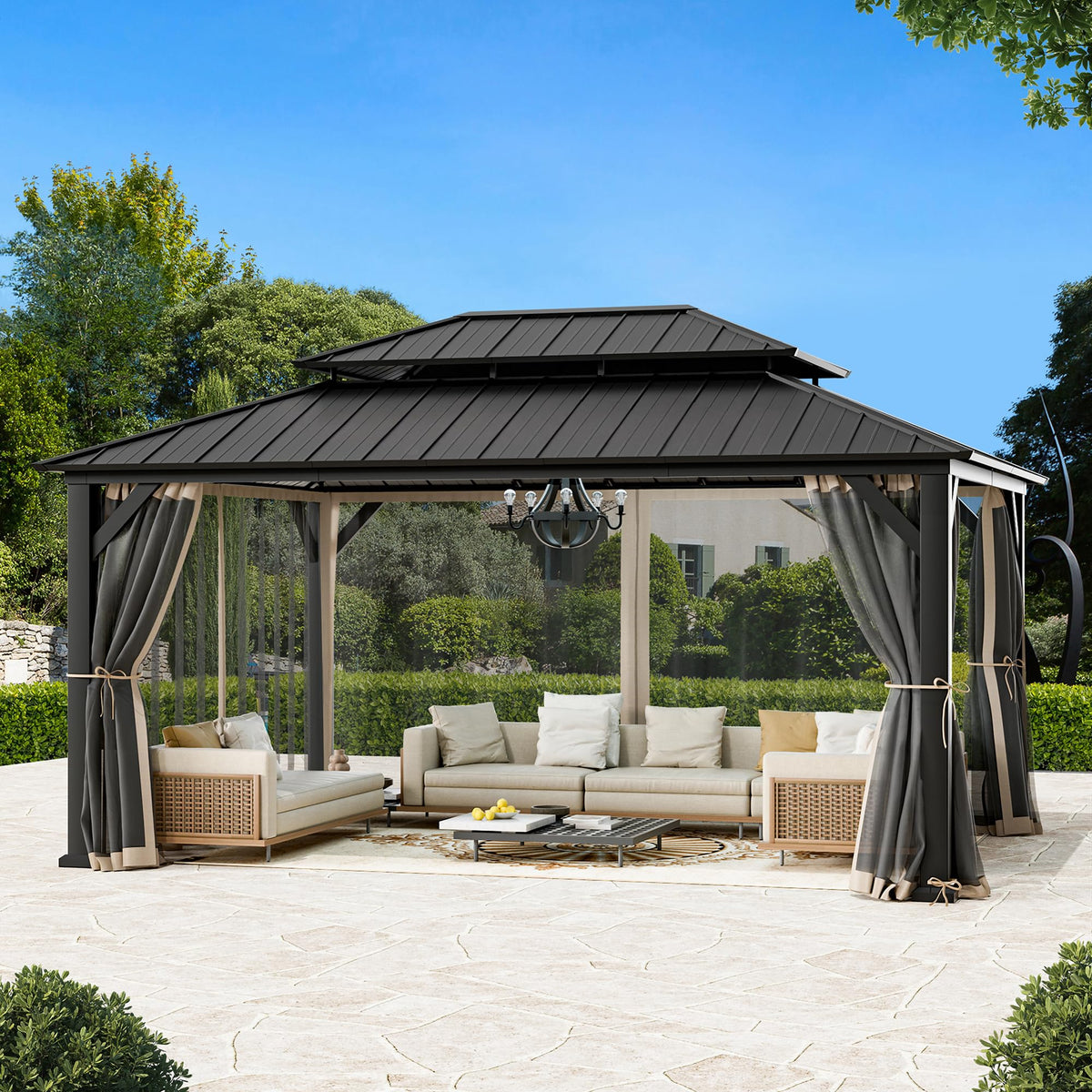 Covered Outdoor Gazebo Mosquito Netting Replacement Universal 4-Panel Sidewalls 12' x 16', Outdoor