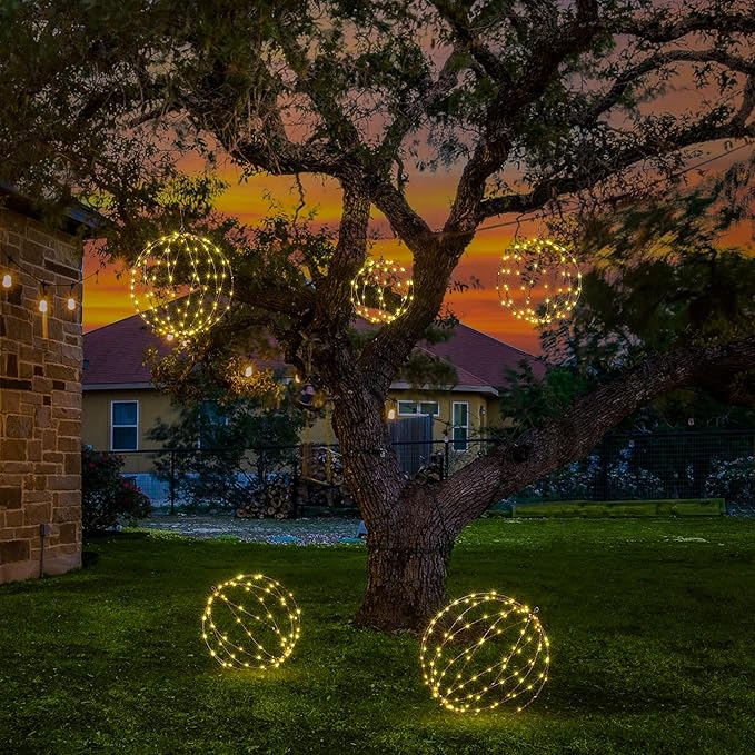 LIGHTSHARE 248LED 12IN+16IN+20IN Light Ball Yard Decoration Pathway Lights Brown Sphere Light Fold