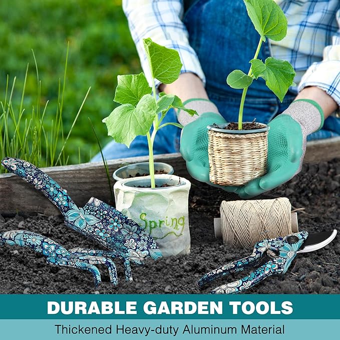 WORKPRO 5PCS Garden Tool Set, Aluminum Heavy Duty Gardening Tool Set with Garden Tool Bag, Outdoor