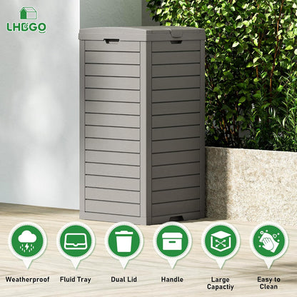 Outdoor Trash Can, 31 Gallon Garbage Can with Tiered Lid and Drip Tray, Waterproof Resin Patio