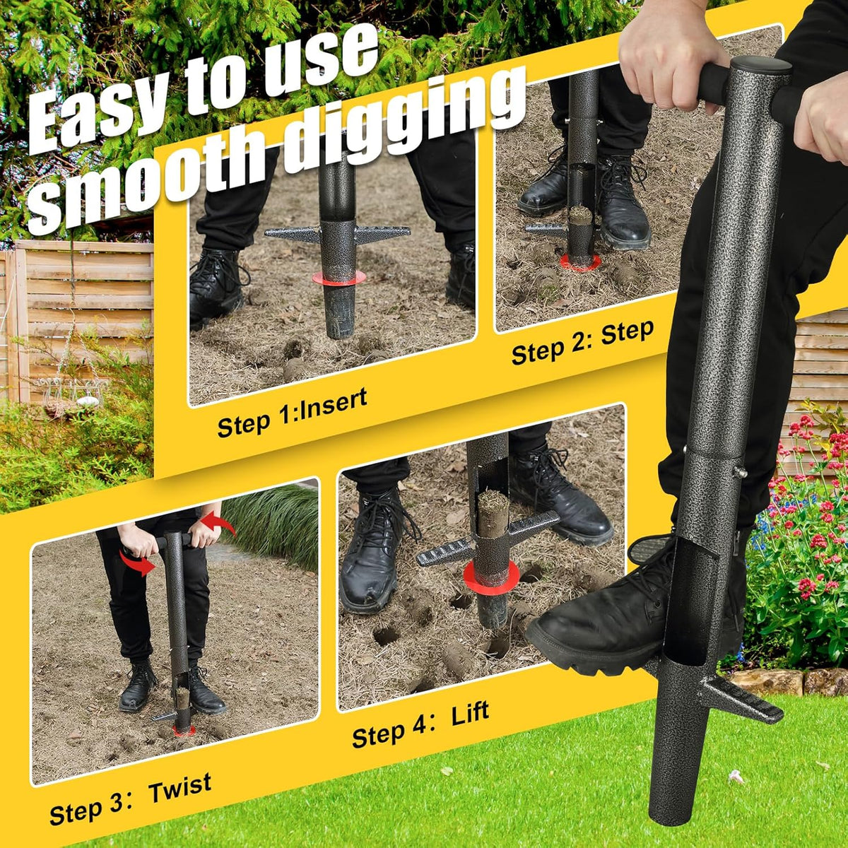 Bulb Planter Tool - 34" Long Handle Sod Plugger Lawn Digger,Auto Plug Eject,Heavy Duty Yard Garden