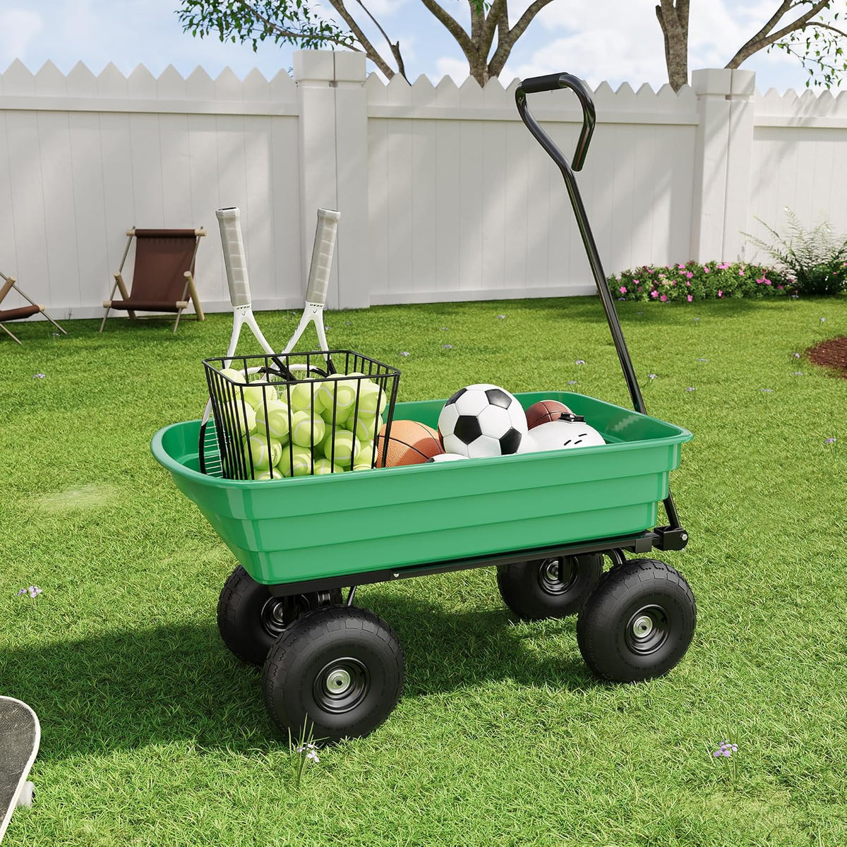All-Terrain Garden Dump Cart with Removable Bed | 600Lb Heavy Duty Utility Wagon for Yard Work |