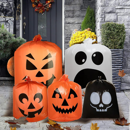 JOYIN 6 Pcs Halloween Leaf Bags, Pumpkin Leaf Lawn Bags for Yard Fall Outdoor Decorations, Plastic