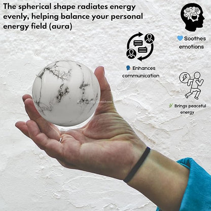 Amazing Gemstone Howlite Crystal Ball with Stand - 2 Inches Crystal Sphere Meditation Balls for