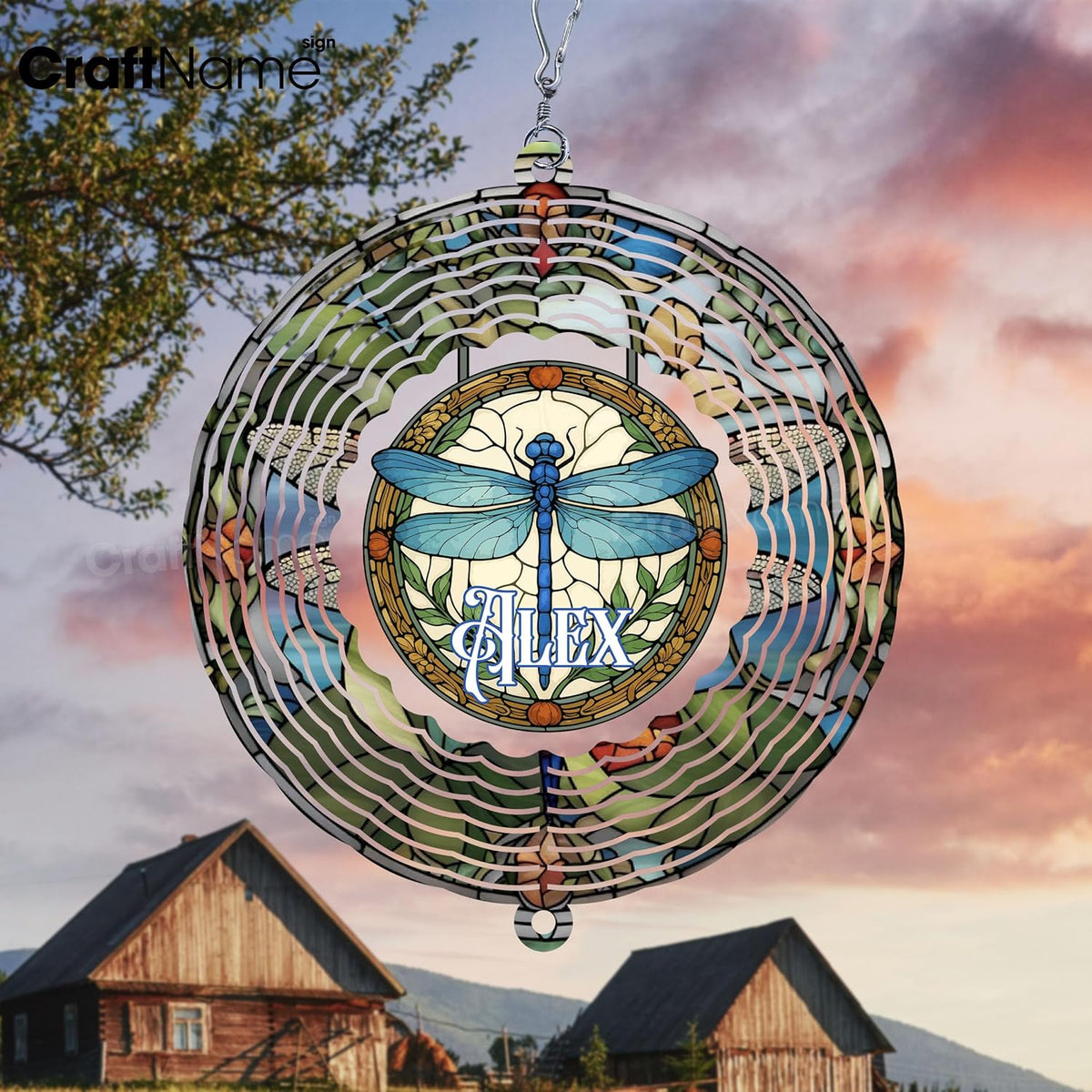 Personalized Dragonfly Wind Spinner 3D Stainless Steel, Dragonfly Garden Spinner Hanging Outdoor