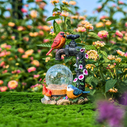 TERESA'S COLLECTIONS Garden Decor, Cardinal Garden Decor, Cute Cardinal and Faucet and Solar Light
