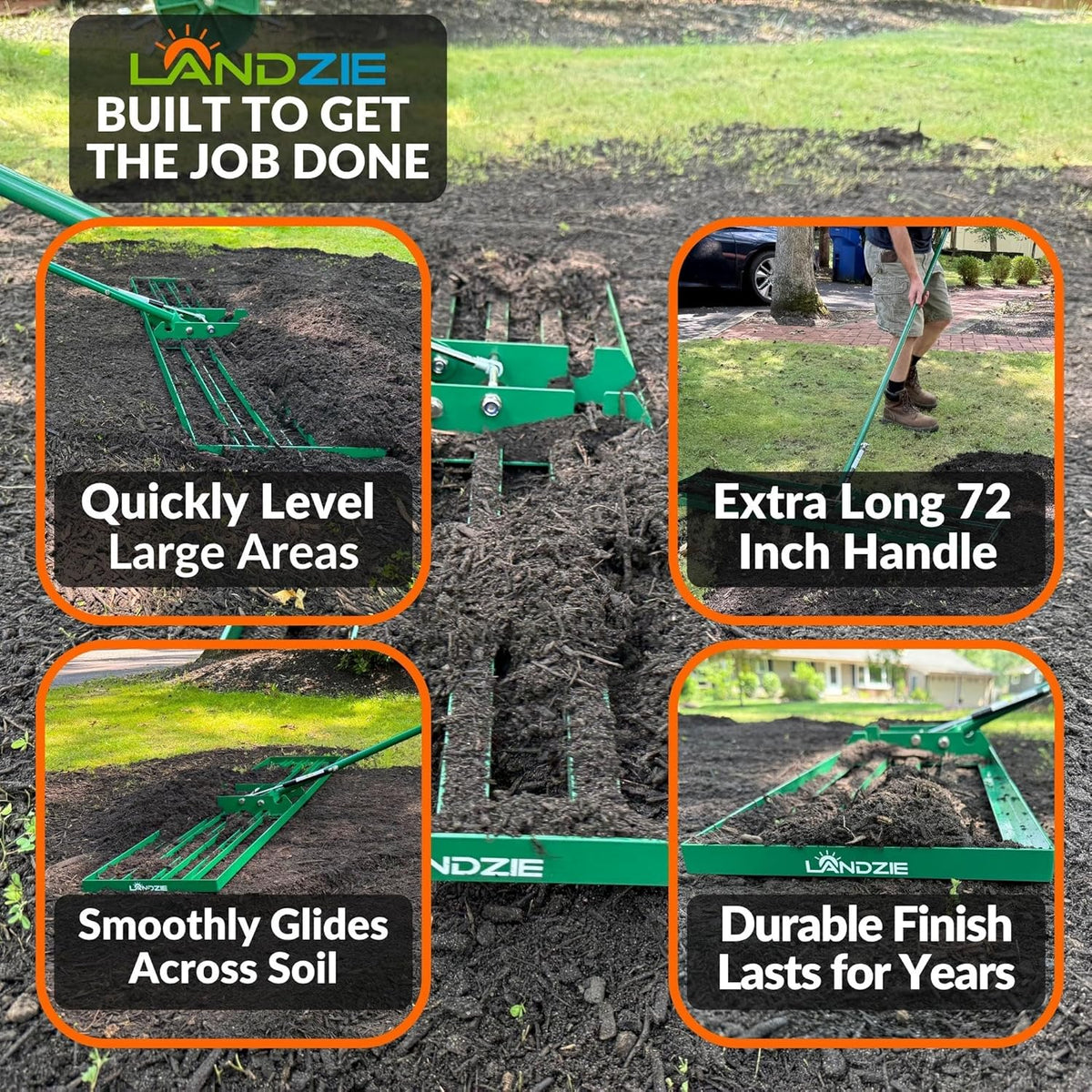 Landzie AeroLeveler - The Lawn Leveling Rake That Never Flips - Patented 48" inch Wide Pneumatic